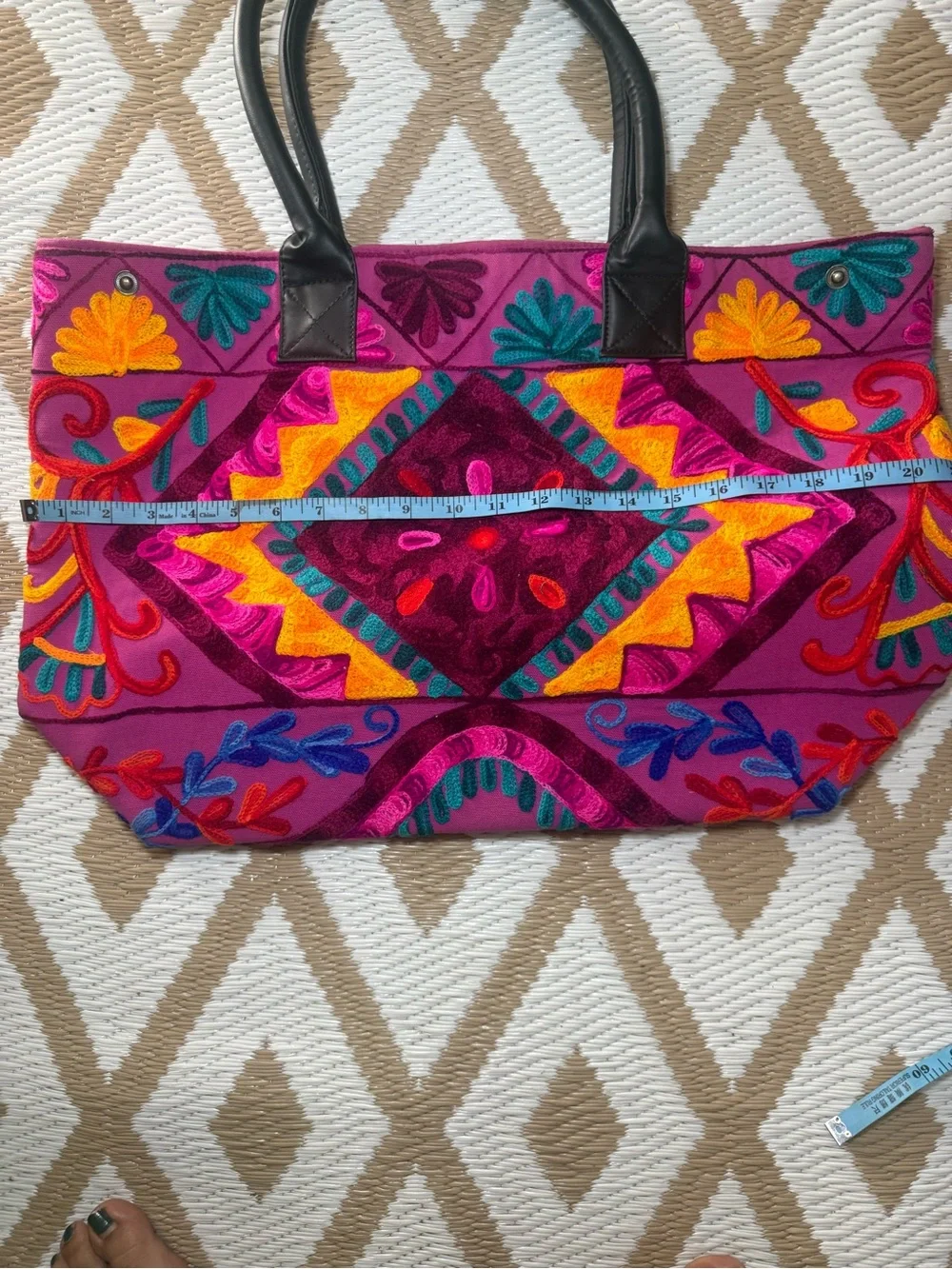 Indian Embroidered Tote Bag • Pink Multicolor • Boho